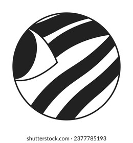 Striped alien planet looking sideways black and white 2D cartoon conceptual object. Side eye mars planetary isolated vector outline item. Eyeball exoplanet monochromatic flat spot illustration concept