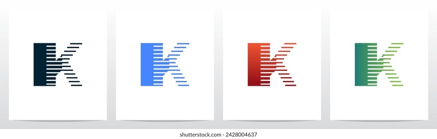 Striped Alphabet Merge into Rectangle Modernist Retro Initial Letter Logo Design K