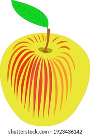 gestreifter Apfel. Farbige Vektorgrafiken. Gelbe Früchte mit roten Streifen und einem Blatt. 