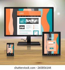 Striped application template design for corporate identity with color wavy lines. Stationery set