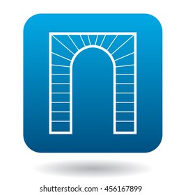 Striped arch icon in simple style in blue square. Construction and interiors symbol