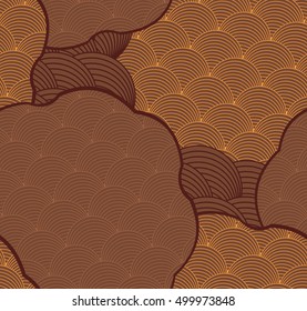 Striped arcs cut in shapes brown colors.Hand drawn seamless background. Creative handmade design for fabric textile fashion. Japanese motives in vintage retro colors.
