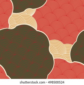 Striped arcs cut in shapes red and brown colors.Hand drawn seamless background. Creative handmade design for fabric textile fashion. Japanese motives in vintage retro colors.