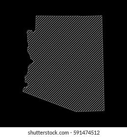 Striped  Arizona map isolated on black