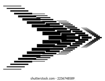 Striped arrow from abstract pixels. Black and white design element. Pointer. Abstract vector background