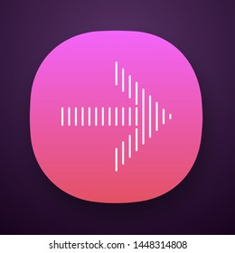 Striped arrow app icon. Arrowhead indicating rightward. Direction pointer. Navigation indicator sign. Orientation arrow. UI/UX user interface. Web or mobile application. Vector isolated illustration