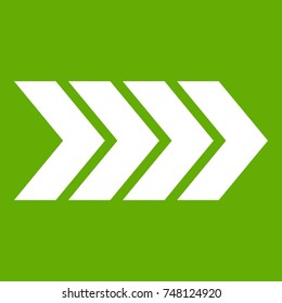 Striped arrow icon white isolated on green background. Vector illustration