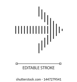 Striped arrow linear icon. Arrowhead indicating rightward. Navigation pointer, indicator. Orientation arrow. Thin line illustration. Contour symbol. Vector isolated outline drawing. Editable stroke