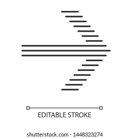 Striptes Pfeilsymbol linear. Vorwärtsanzeiger. Zeigerzeichen. Als Nächstes, vorwärts. Anker mit rechter Anzeige. Dünne Illustration. Contour-Symbol. Vektor-einzelne Rahmenzeichnung. Bearbeitbarer Hub