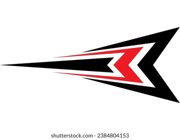 Striped arrow on a white background. Vector pattern for a sports car, motorcycle, boat, vehicle, sportswear, toys. sticker. Arrow. Speed. Trendy vector background.