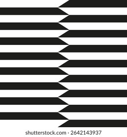 Striped arrow pattern. Black white direction. Vector graphic symbol. Optical flow shape.