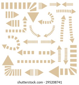 Striped arrow set isolated on white background. Vector illustration.
