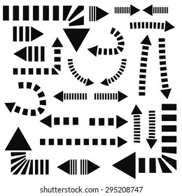 Striped arrow set isolated on white background. Vector illustration.