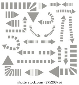 Striped arrow set isolated on white background. Vector illustration.