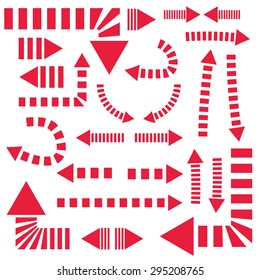 Striped arrow set isolated on white background. Vector illustration.