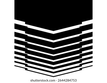 Striped arrow of thick black lines on a white background. Speed ​​pattern. Sports design element for car body, boat, motorcycle, sportswear, toy. Vector background. Pointer, flag, pennant. Label
