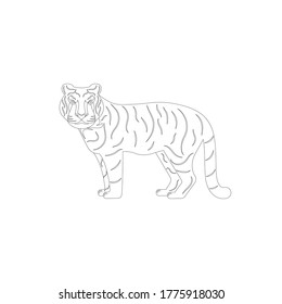 Striped, Asian tiger. Vector illustration on a white background. Flat design. Zen Art. Anti-stress coloring.

