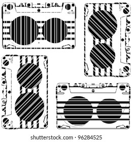 striped audio tapes against white background, abstract vector art illustration