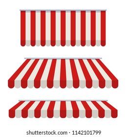 Striped awning. Awning for the cafes and street restaurants. Vector illustration isolated on white background.