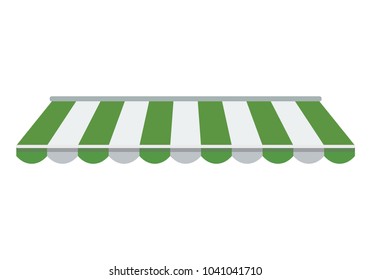 Striped awning, canopy for the store. Awning for the cafes and street restaurants. Vector illustration isolated on white background.
