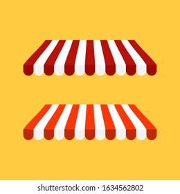 Striped awning, canopy for the store. Awning for the cafes and street restaurants. Vector illustration isolated on white background.