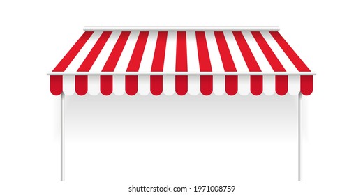 Striped awning concept. Tent sun shade for market on white background. Vector illustration