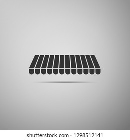 Striped awning icon isolated on grey background. Outdoor sunshade sign. Awning canopy for shops, cafes and street restaurants. Flat design. Vector Illustration
