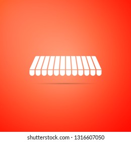 Striped awning icon isolated on orange background. Outdoor sunshade sign. Awning canopy for shops, cafes and street restaurants. Flat design. Vector Illustration