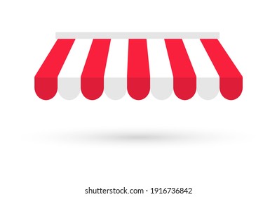 Striped awning. Red and white sunshade. Shelter for the store. Outdoor tent for shop, market and cafe. Vector illustration. svg
