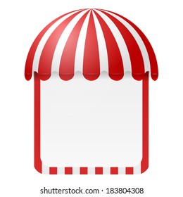 Striped awning with space for text