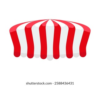 Striped awning for store, restaurant, hotel. Market stall cover, cafe, shop. Striped roof with red and white stripes.