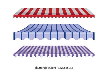 Striped Awnings for Market Stalls Vector Set. Outdoor Marketplace Concept