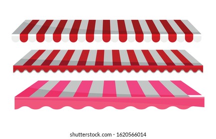 Striped Awnings for Market Stalls Vector Set. Outdoor Marketplace Concept