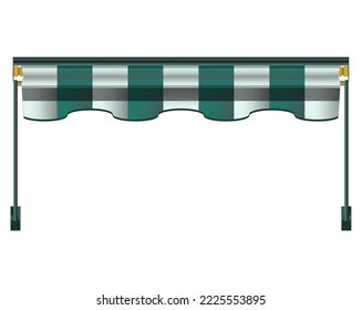 Striped awnings in realistic style. Awning for the cafes and street restaurants. Colorful vector illustration isolated on white background.