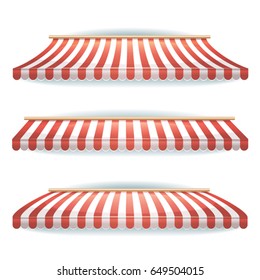 Striped Awnings Set/
Illustration of a set of large striped awnings for shop and market store