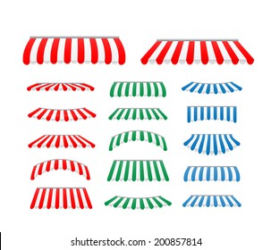 Striped awnings set, vector illustration