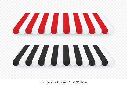 Striped awnings for shop. Tent sun shade for market on transparent background. Vector illustration