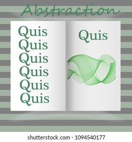Striped background. color. The book is open. Green wave. letters, text.