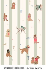 Striped background with dogs wallpaper with pets