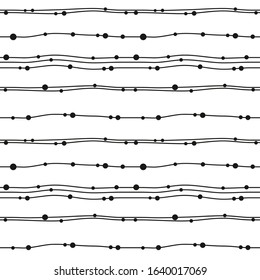 Striped background with dots. Abstract pattern with polka dots and lines. Black strokes and black dots. Abstract lines.