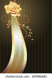 Striped background with elegant  ribbon and golden rose