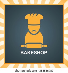 striped background with emblem of the bakery