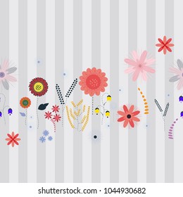 striped background with flowers