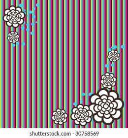 striped background with flowers