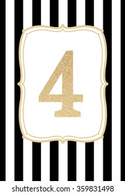 Striped background with frame number  4 glitter gold card. eps 10 