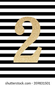 Striped background, glitter gold number 2 card. eps 10