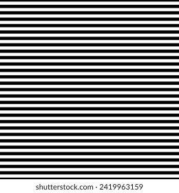 Striped background with horizontal straight black and white stripes. Seamless and repeating pattern. Editable vector illustration.