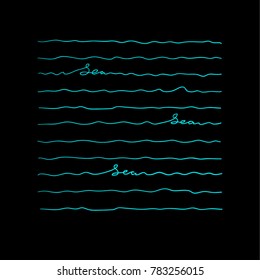 striped background, the inscription sea made by hand, vector illustration