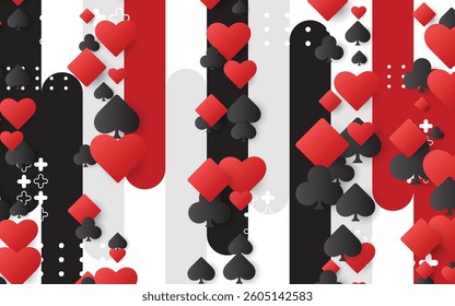 Striped background with playing cards object, vector, eps 10, editable.