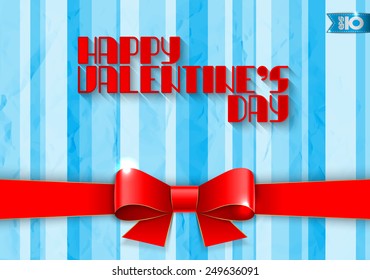 Striped background with red bow and ribbon Happy Valentine's day